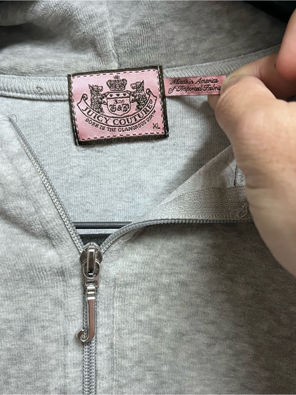 Vintage Juicy Couture Size XL Zip Up Hoodie Made in USA Light Gray Y2K Velour - Picture 5 of 9